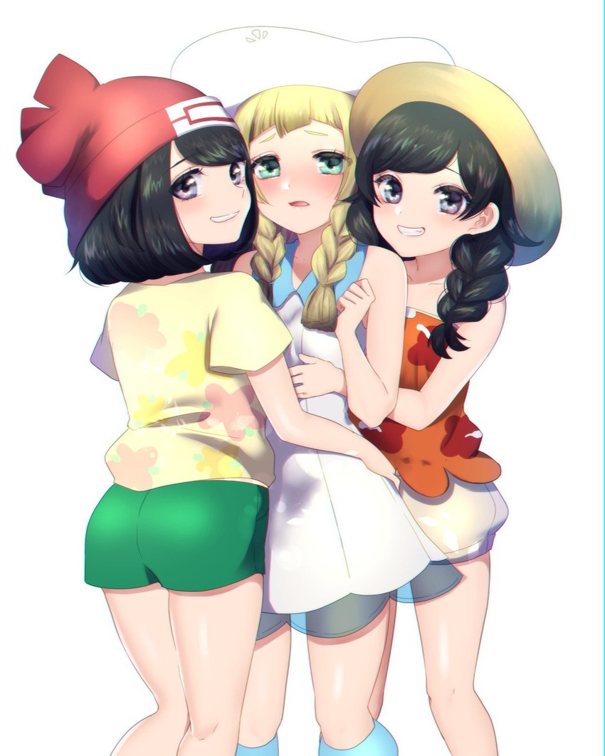 lillie and selene (pokemon and 2 more) drawn by mokorei