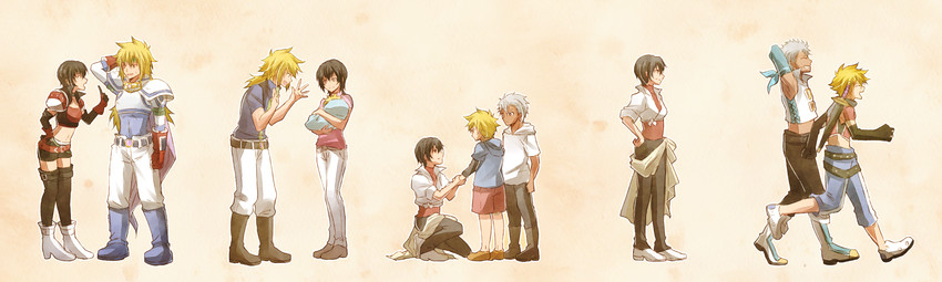 rutee katrea, stahn aileron, kyle dunamis, and loni dunamis (tales of and 2 more) drawn by mishiro_(andante)