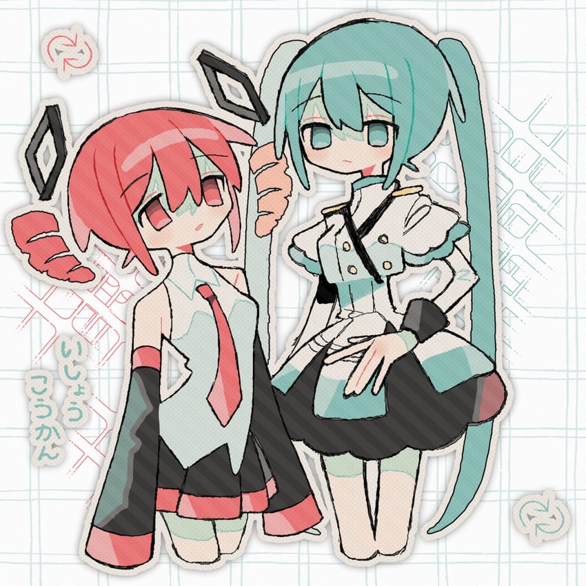 hatsune miku and kasane teto (vocaloid and 2 more) drawn by okashira_moppu