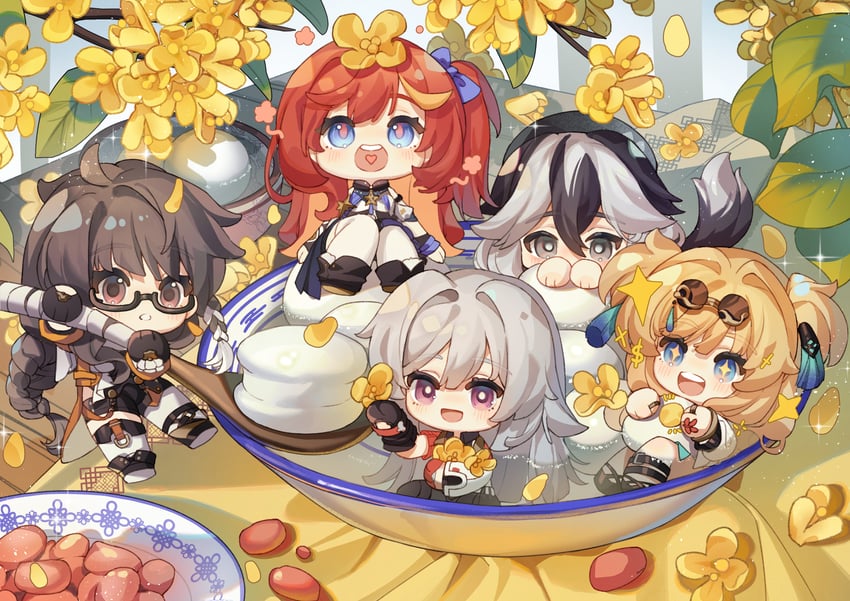 songque, coralie 6626 planck, senadina, erdos helia, entropy, and 1 more (honkai and 1 more) drawn by ai_xiao_meng