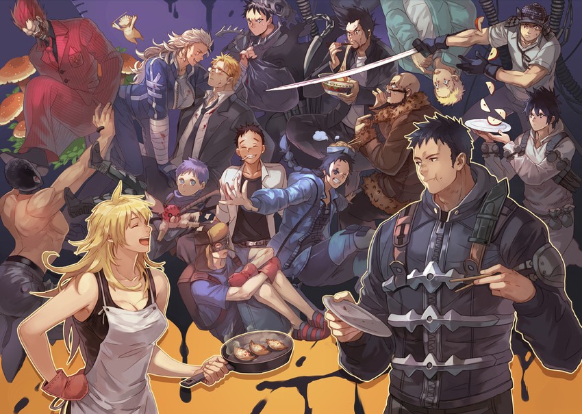 noi, shin, nikaidou, aikawa, risu, and 16 more (dorohedoro) drawn by anysnail