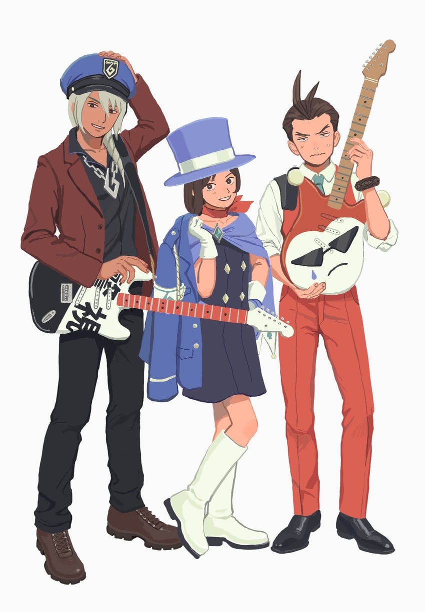 apollo justice, trucy wright, and klavier gavin (ace attorney and 1 more) drawn by 23011620x