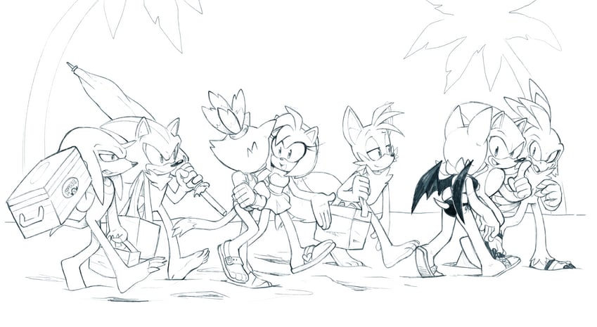 sonic the hedgehog, shadow the hedgehog, amy rose, blaze the cat, rouge the bat, and 3 more (sonic) drawn by deebs