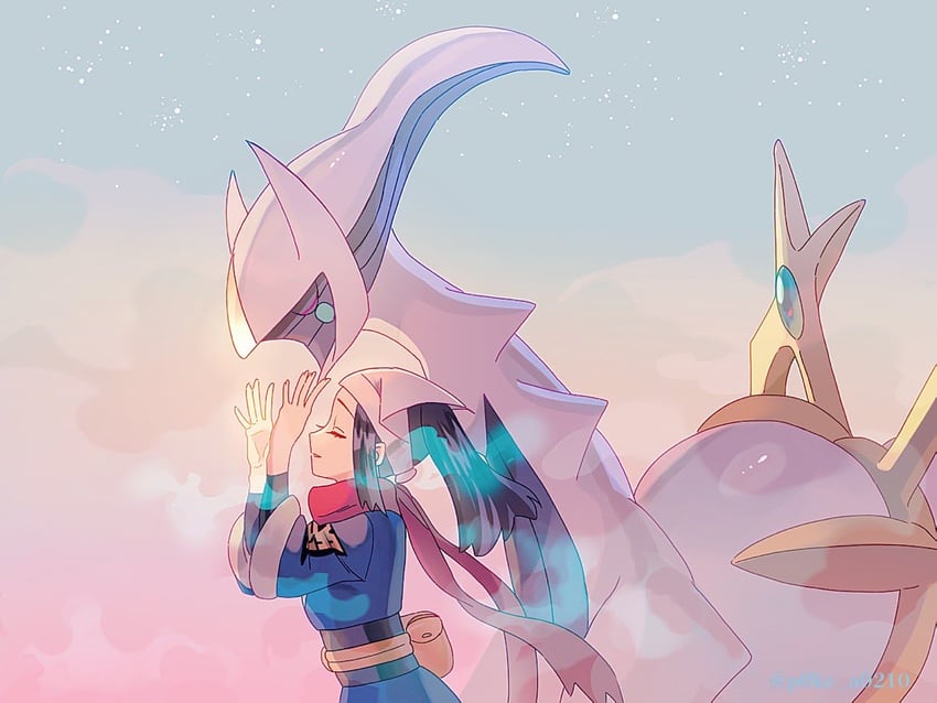 akari and arceus (pokemon and 1 more) drawn by p0ke_a0210