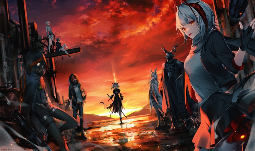 w, frostnova, talulah, crownslayer, mephisto, and 3 more (arknights) drawn by umeno_shii