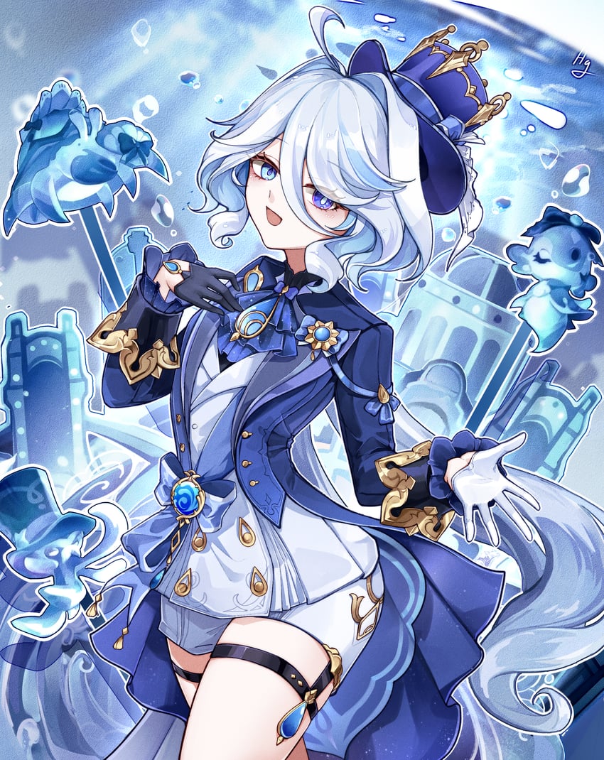 furina, surintendante chevalmarin, gentilhomme usher, and mademoiselle crabaletta (genshin impact) drawn by shuiyinzijun