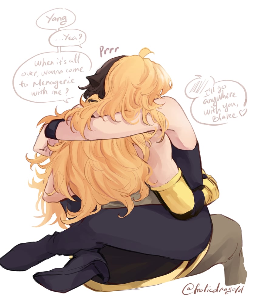 yang xiao long and blake belladonna (rwby) drawn by frolicdragold