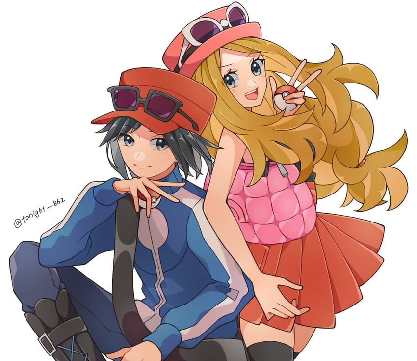 serena and calem (pokemon and 1 more) drawn by rain_(tonight_862)