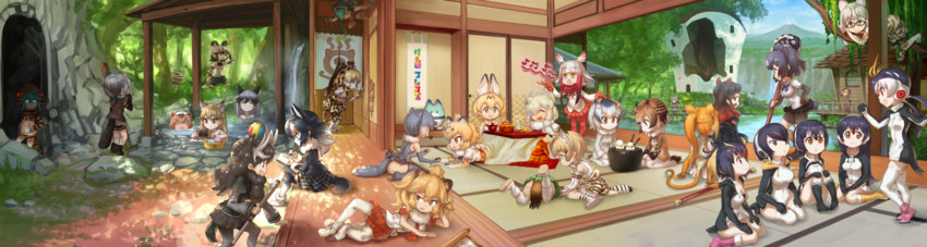 serval, shoebill, lucky beast, silver fox, japanese crested ibis, and 29 more (kemono friends) drawn by murakami_hisashi