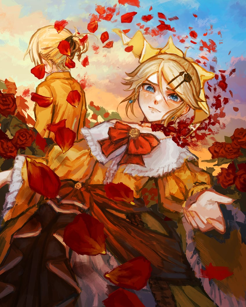kagamine rin, kagamine len, riliane lucifen d'autriche, and allen avadonia (vocaloid and 2 more) drawn by yuzuyooja