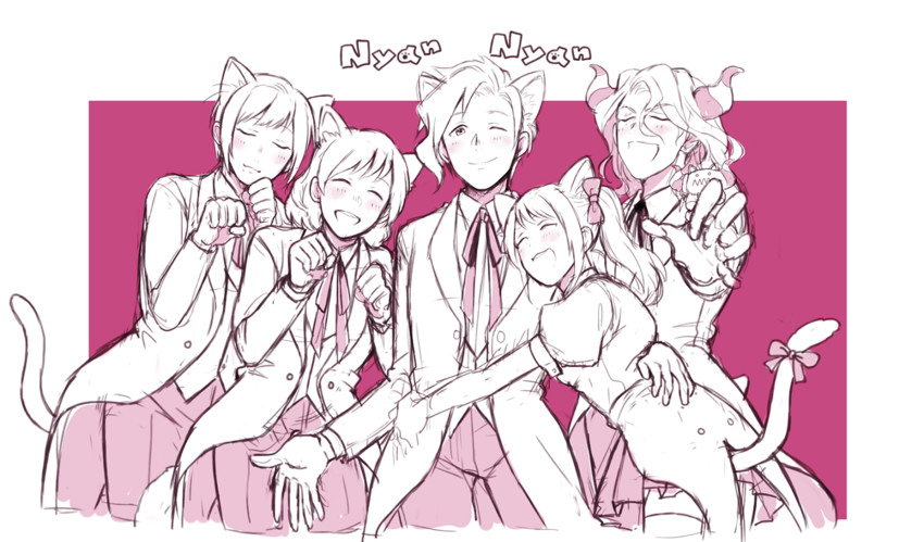 mizushima saki, uzuki makio, asselin bb ii, satan, kamiya yukihiro, and 1 more (idolmaster and 2 more) drawn by serichan_pro