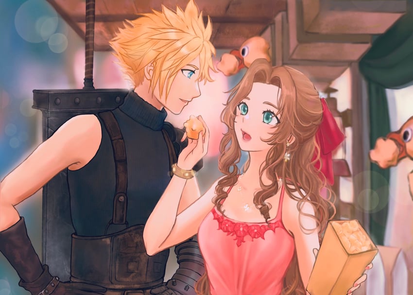 cloud strife and aerith gainsborough (final fantasy and 2 more) drawn by lenak