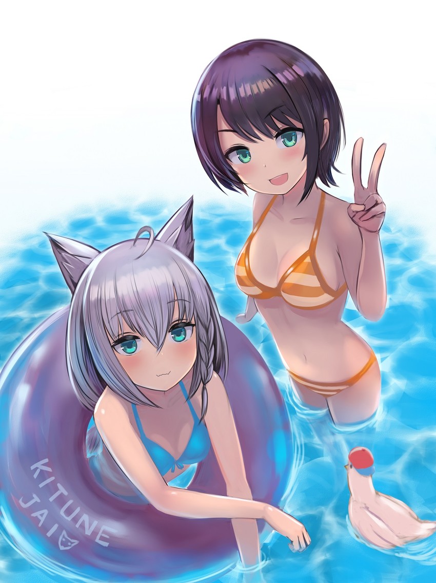 shirakami fubuki, oozora subaru, and subaru duck (hololive) drawn by enumiyaa