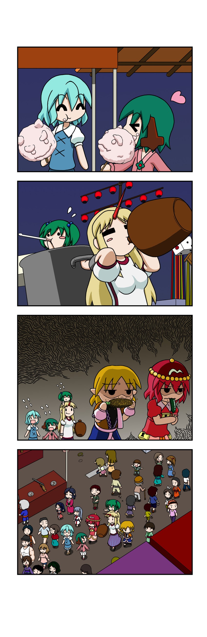 tatara kogasa, mizuhashi parsee, hoshiguma yuugi, kasodani kyouko, kisume, and 1 more (original and 1 more) drawn by rakugaki-biyori