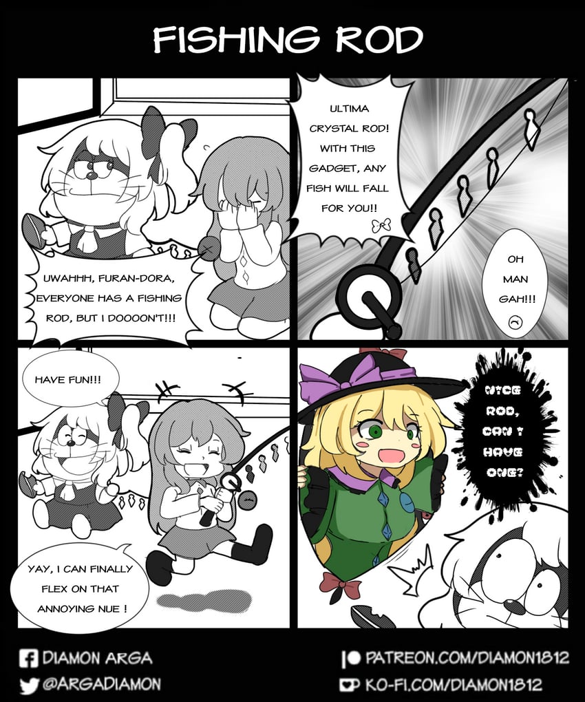 flandre scarlet, komeiji koishi, doraemon, and yakumo koishi (touhou and 2 more) drawn by diamon_arga