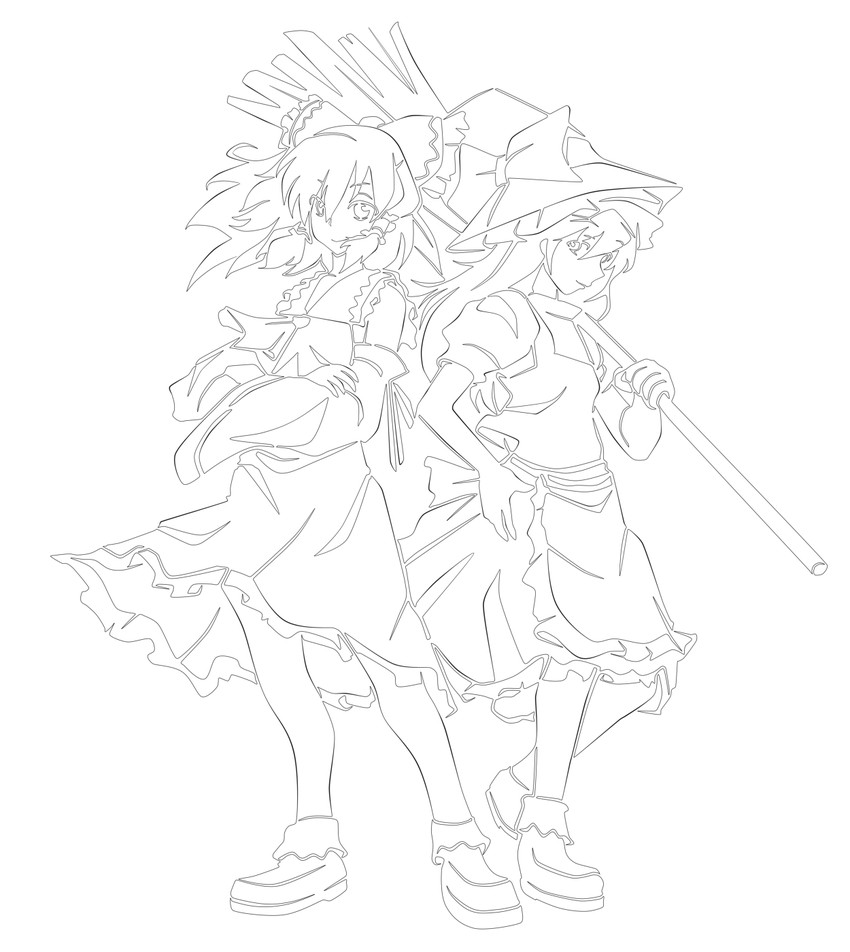 hakurei reimu and kirisame marisa (touhou) drawn by ao_usagi