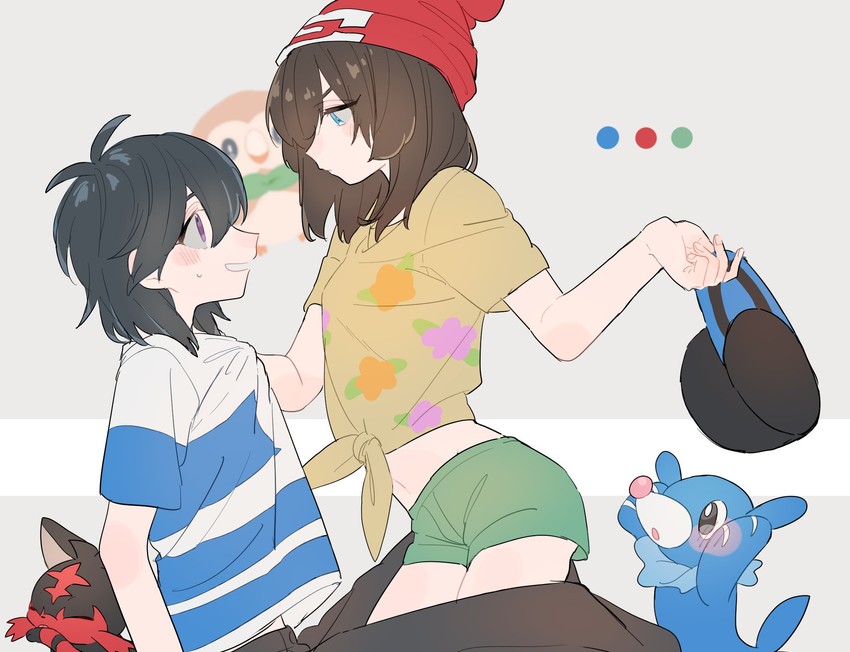 selene, rowlet, elio, popplio, and litten (pokemon and 1 more) drawn by itou_(very_ito)