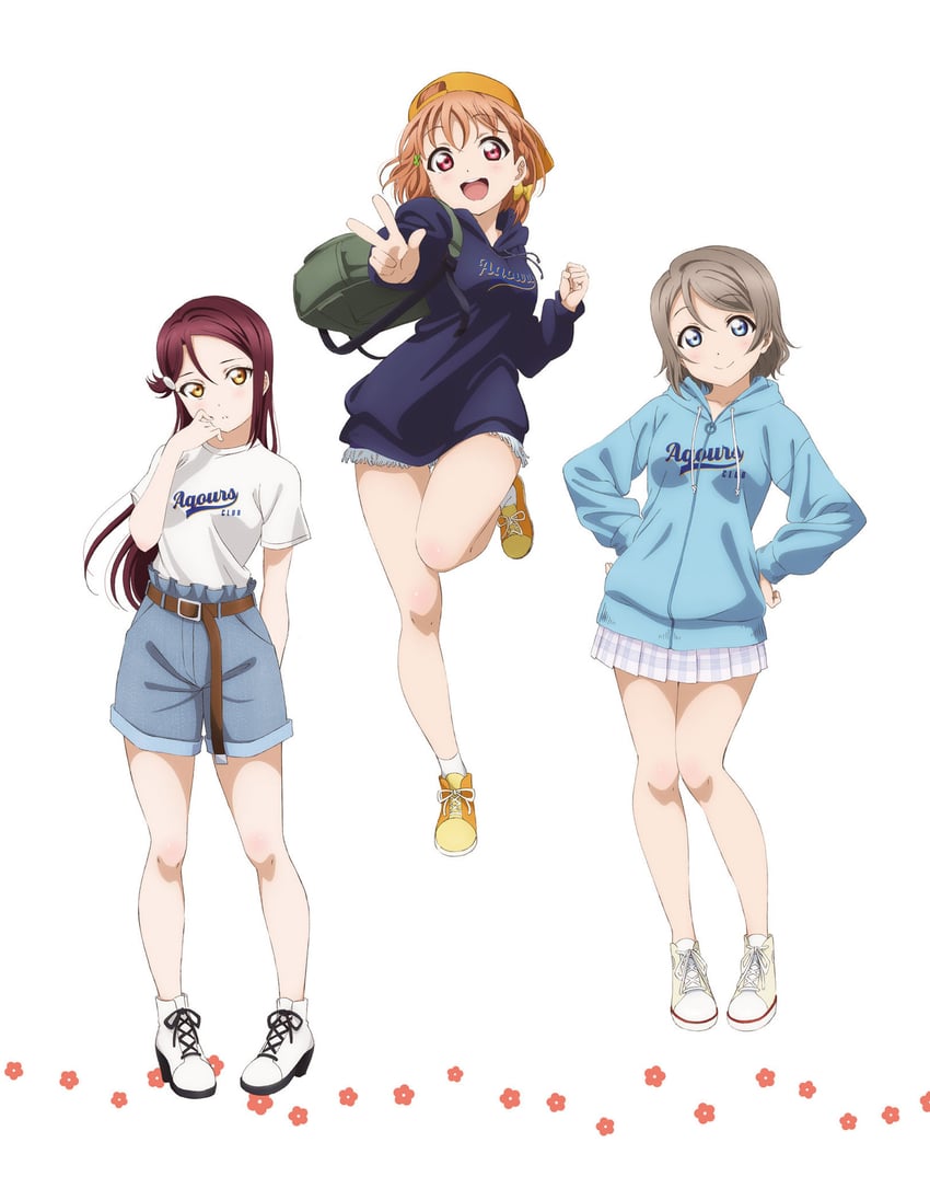 watanabe you, sakurauchi riko, and takami chika (love live! and 1 more)