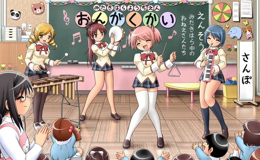 akemi homura, kaname madoka, miki sayaka, sakura kyoko, and tomoe mami (mahou shoujo madoka magica) drawn by shingyouji_tatsuya