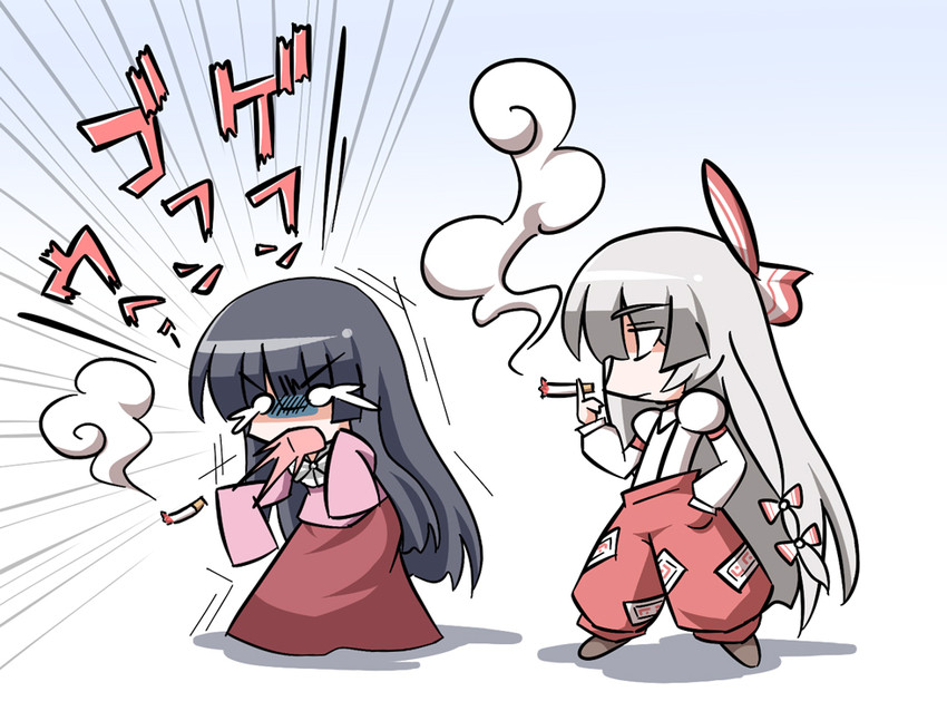 fujiwara no mokou and houraisan kaguya (touhou) drawn by yukiduki