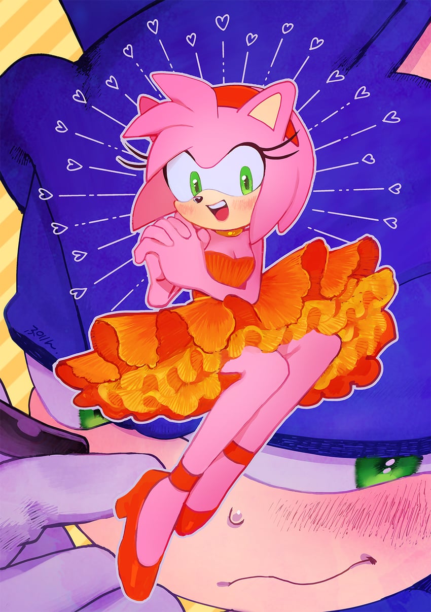 sonic the hedgehog and amy rose (sonic) drawn by purin_(iddunpg)