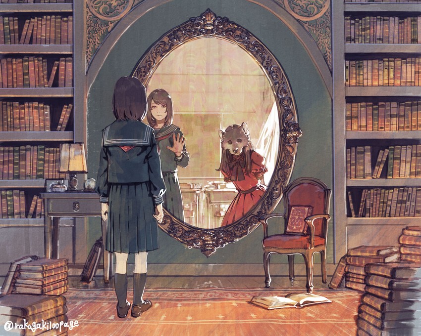 ookami-sama and anzai kokoro (kagami no kojou) drawn by zennosuke