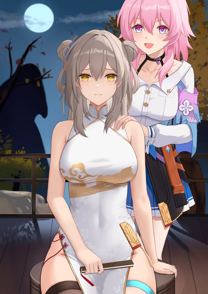 trailblazer, stelle, and march 7th (honkai and 1 more) drawn by coffee_can_ex