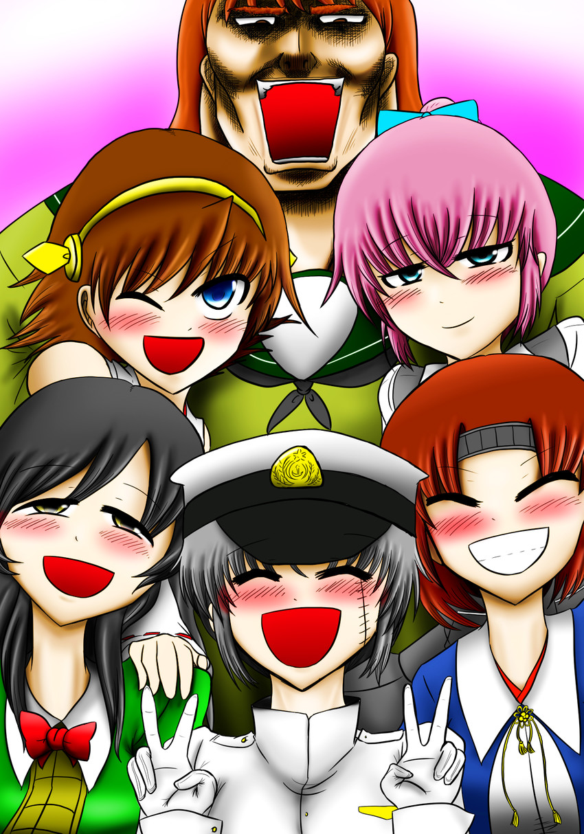 female admiral, ooi, shiranui, hiei, chikuma, and 2 more (kantai collection and 1 more) drawn by mine_thrower_(ore_no_bakudan)