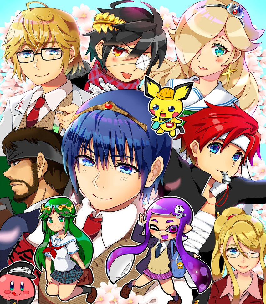 inkling player character, inkling girl, kirby, samus aran, rosalina, and 7 more (pokemon and 13 more) drawn by ao_hito
