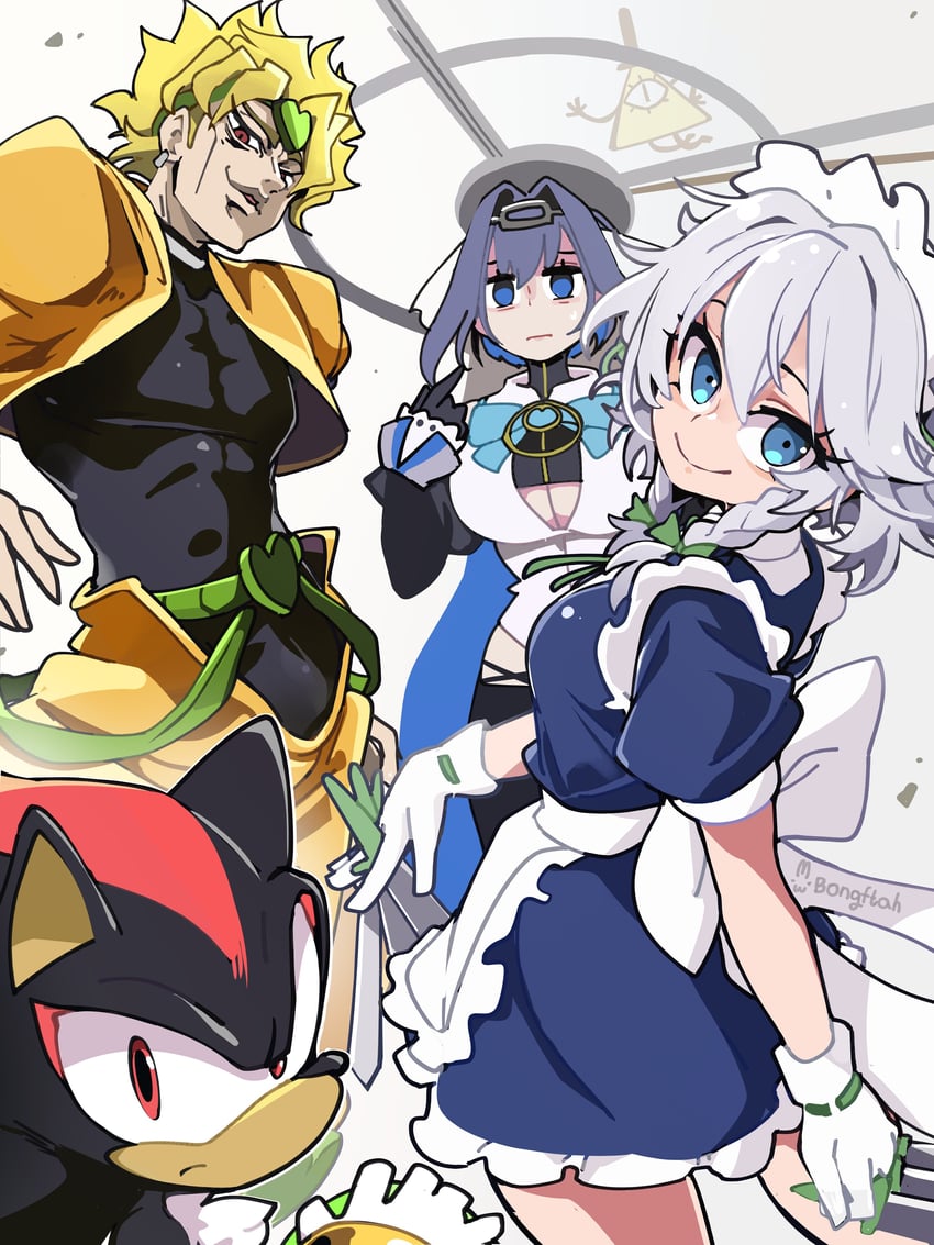 izayoi sakuya, ouro kronii, dio brando, shadow the hedgehog, and bill cipher (touhou and 6 more) drawn by bongfill