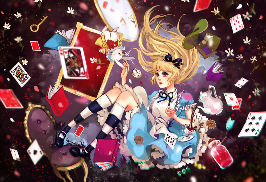 alice and white rabbit (alice's adventures in wonderland) drawn by ariuemi