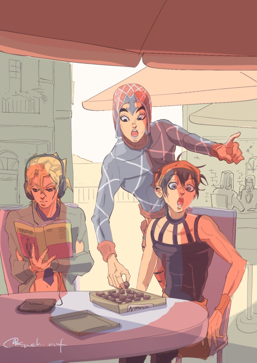 guido mista, narancia ghirga, and pannacotta fugo (jojo no kimyou na bouken and 1 more) drawn by such_mf