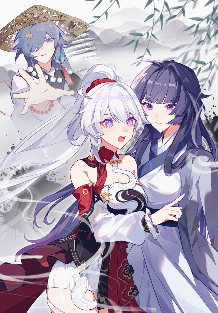 kiana kaslana, raiden mei, and fu hua (honkai and 1 more) drawn by haruka_(rsyaooooo)