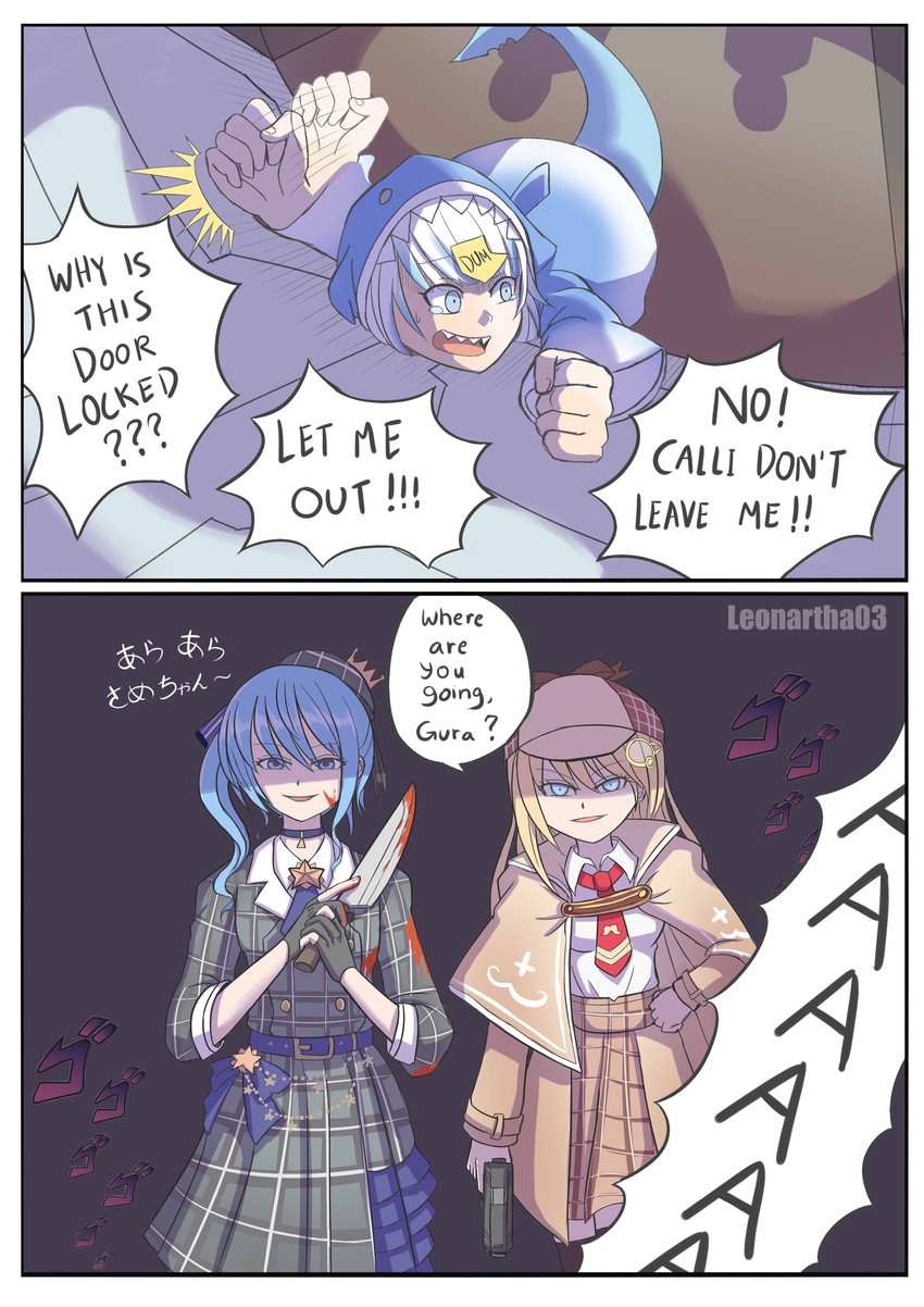 gawr gura, hoshimachi suisei, and watson amelia (hololive and 2 more) drawn by leonartha03