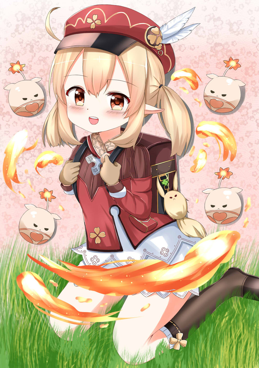 klee, dodoco, and jumpy dumpty (genshin impact) drawn by yoboshi