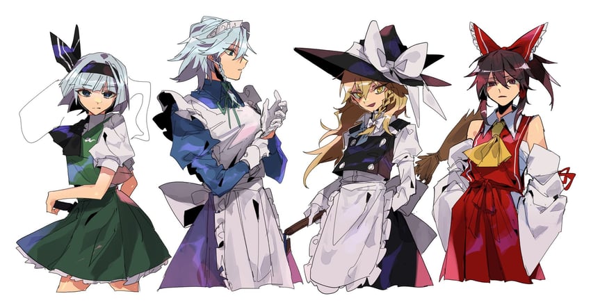hakurei reimu, kirisame marisa, izayoi sakuya, and konpaku youmu (touhou) drawn by fuuga_(perv_rsity)