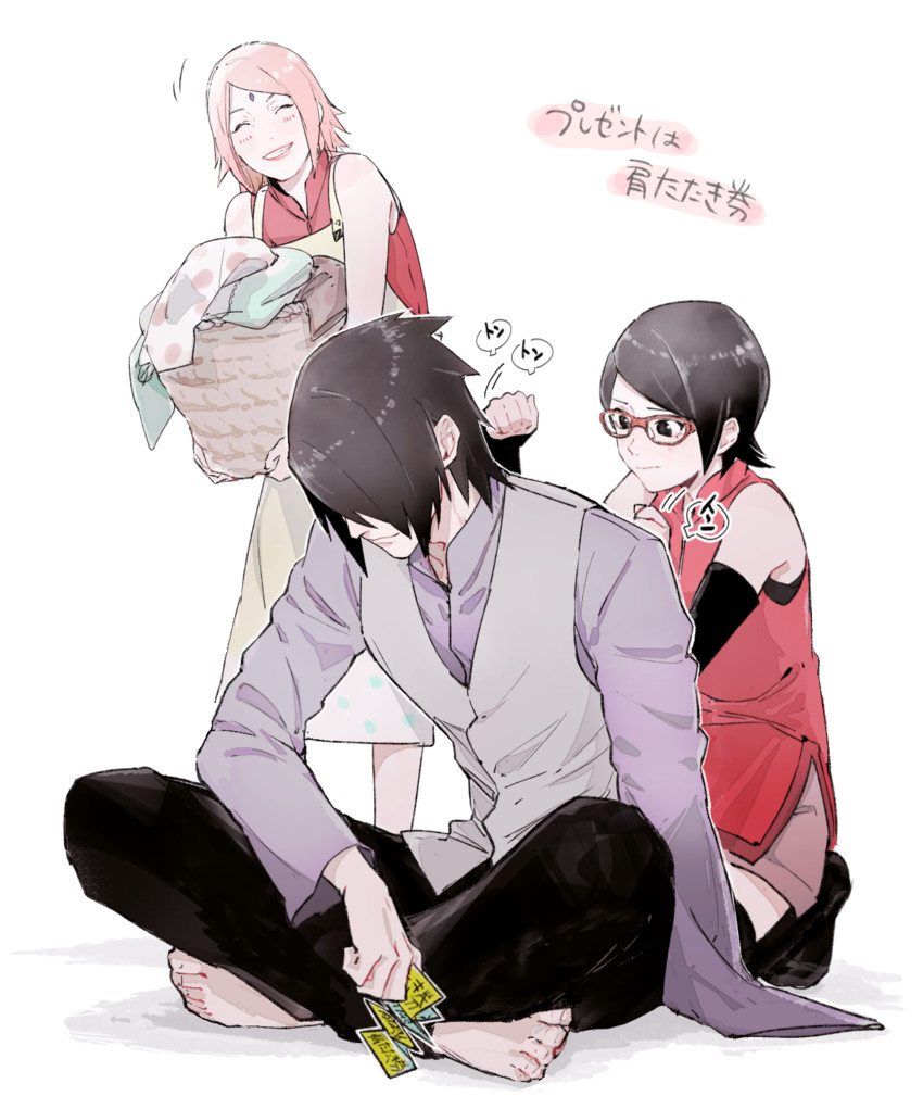 haruno sakura, uchiha sasuke, and uchiha sarada (naruto and 1 more) drawn by shigegigi