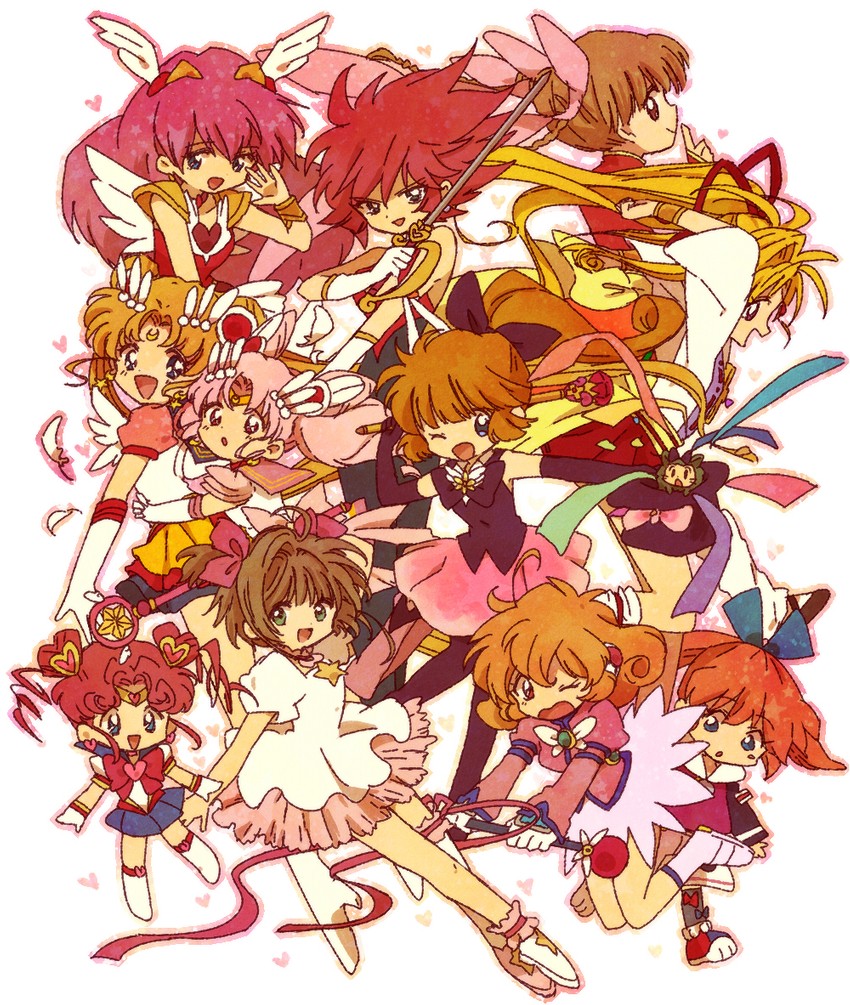 kinomoto sakura, tsukino usagi, sailor moon, chibi usa, sailor chibi moon, and 10 more (bishoujo senshi sailor moon and 8 more) drawn by bukiko