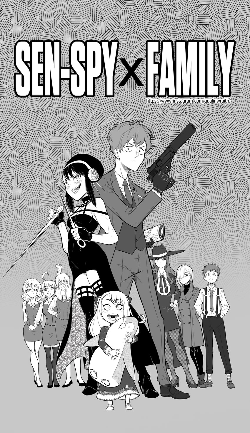 yor briar, anya, twilight, nagatoro hayase, hachiouji naoto, and 10 more (spy x family and 1 more) drawn by qualinwraith