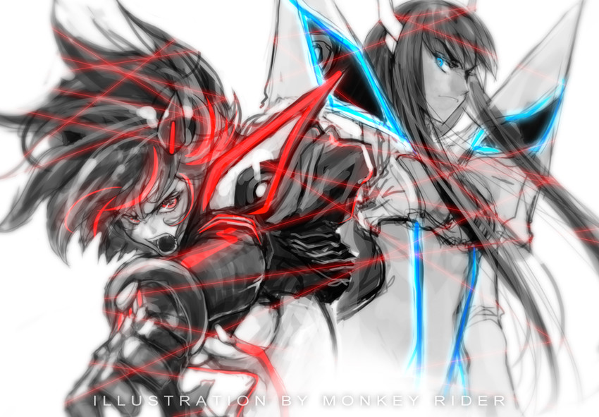 matoi ryuuko, senketsu, kiryuuin satsuki, and junketsu (kill la kill) drawn by monkey_rider