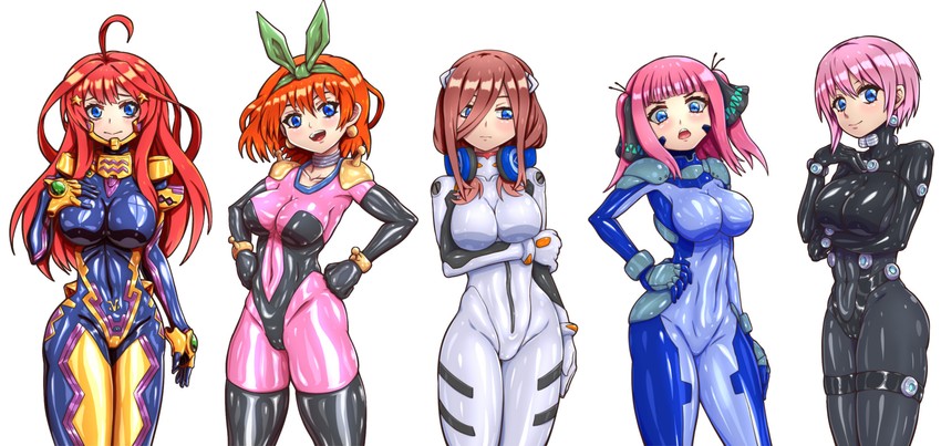 ayanami rei, nakano nino, nakano miku, nakano yotsuba, nakano itsuki, and 3 more (gundam and 9 more) drawn by sachisuki_gyoko