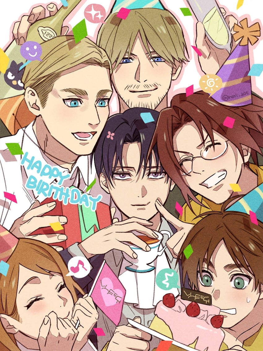 eren yeager, levi, hange zoe, erwin smith, petra ral, and 2 more (shingeki no kyojin and 1 more) drawn by neri_aot
