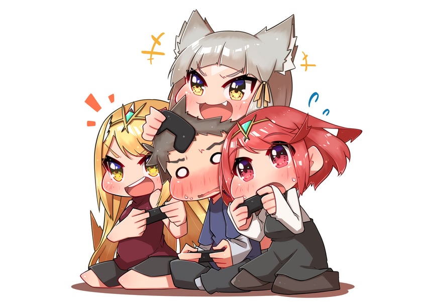 pyra, mythra, nia, and rex (xenoblade chronicles and 1 more) drawn by osora_(judithandlilith)
