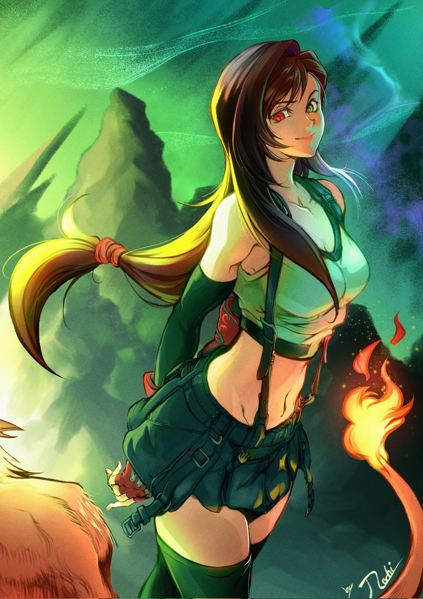 tifa lockhart, sephiroth, and red xiii (final fantasy and 2 more) drawn by mochi_mangaka