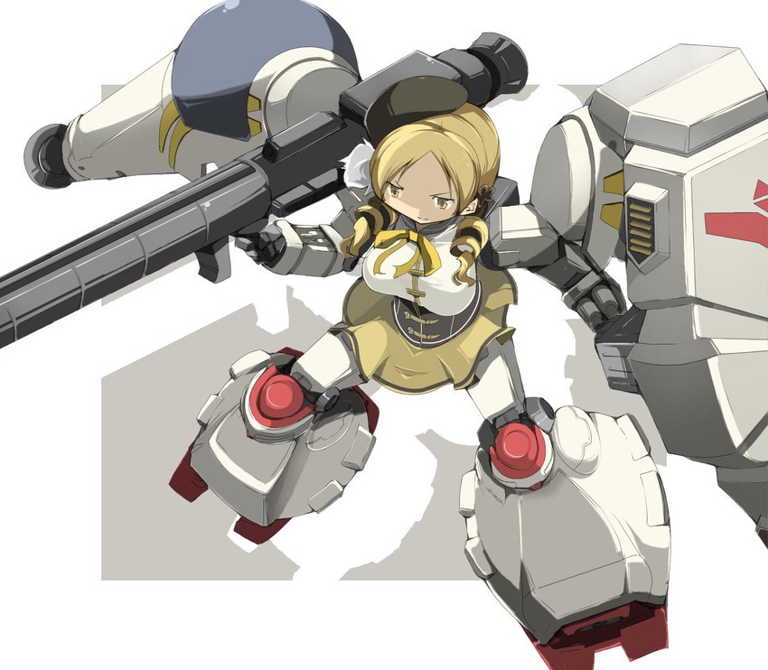 tomoe mami and gundam gp-02 physalis (mahou shoujo madoka magica and 2 more) drawn by name_john
