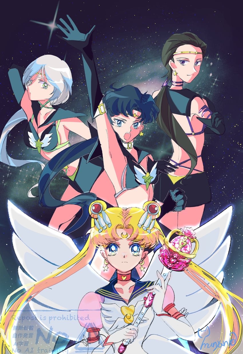 tsukino usagi, sailor moon, seiya kou, eternal sailor moon, yaten kou, and 4 more (bishoujo senshi sailor moon and 1 more) drawn by munya_chuu