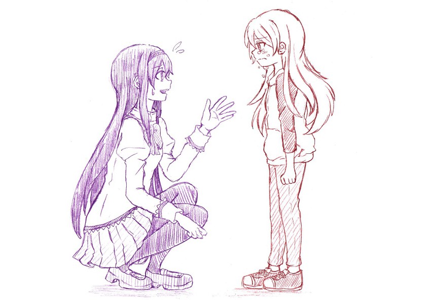 akemi homura and sakura kyoko (mahou shoujo madoka magica) drawn by wosusi