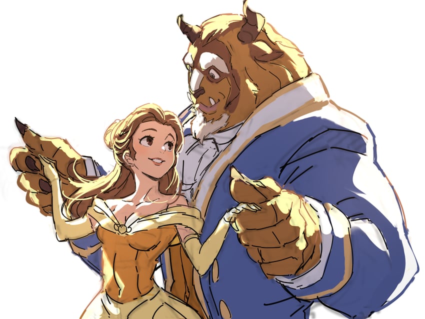 belle and beast (beauty and the beast) drawn by yotukuro