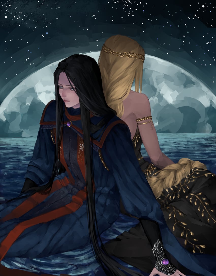 queen marika the eternal and rennala queen of the full moon (elden ring) drawn by zevranstits