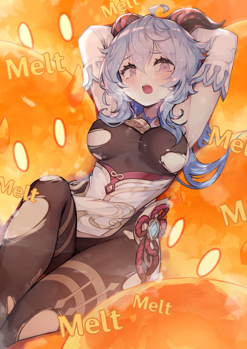ganyu, slime, and pyro slime (genshin impact) drawn by parororo